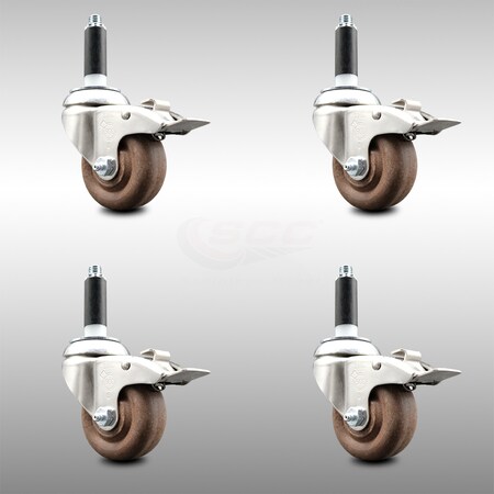 Service Caster 3.5 Inch 316SS High Temp Glass Filled Nylon 7/8 Inch Stem Caster Set Lck Brake SCC-SS316TTLEX20S3514-GFNSHT-78-4
